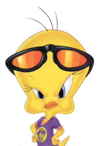 Angry looking Tweety with sunglasses