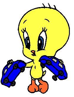 Baby Tweety with two blue cars