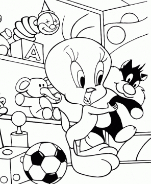 Black and white baby Tweety with Sylvester dull