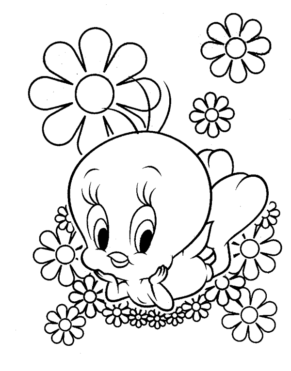 Black and white Tweety with flowers