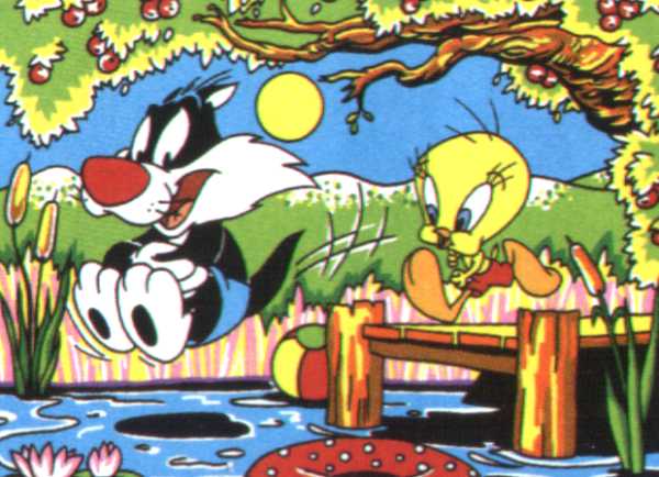 Child Sylvester and Tweety in the lake