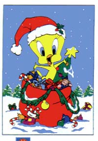 Christmas-X-mas Tweety with red bag of presents