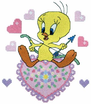 Cupid Tweety in an embroidery pattern
