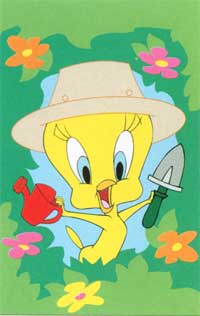 Gardening Tweety with flowers