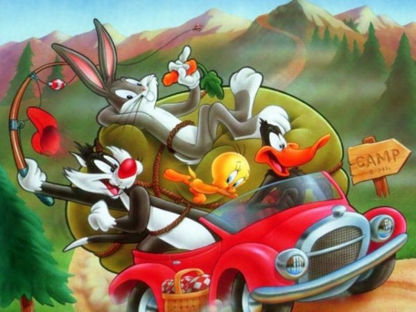 Looney Tunes in a car