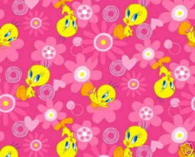 Lots of Tweety's on a pink background