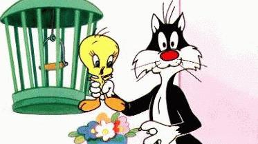 Sylvester caught with Tweety in his hand