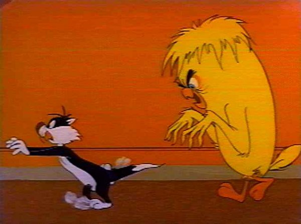 Sylvester chased by a Tweety monster
