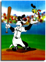 Sylvester plays baseball and thinks Tweety is the ball