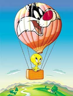 Tweety and Sylvester in an airballoon
