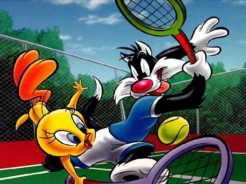 Tweety and Sylvester playing tennis