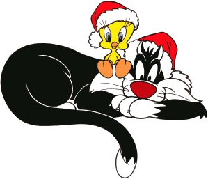 Tweety and Sylvester with christmas-X-mas hat on