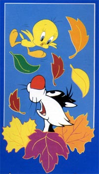Tweety and Sylvester with leaves