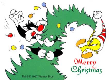 Tweety hangs in the christmas-X-mas tree - Merry christmas-X-mas - with Sylvester