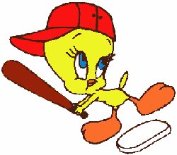 Tweety hitting at baseball