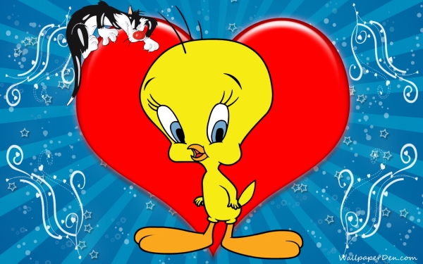 Tweety in front of a big red heart