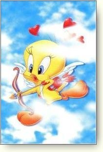 Tweety in the air playing cupid