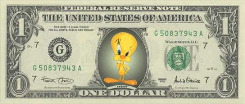 Tweety on a dollar bill