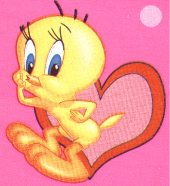 Tweety saying shhh on a pink background