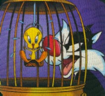 Tweety scared in his cage