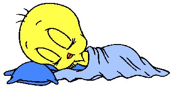 Tweety sleeping under a blue blanket