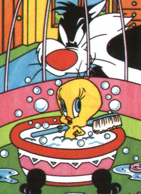 Tweety taking a bath