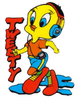 Tweety walking with walkman