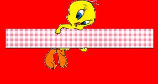 Tweety with a large red and white board