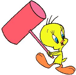 Tweety with a red hammer