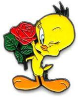 Tweety with a red rose