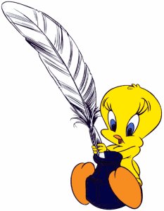 Tweety with an writing feather