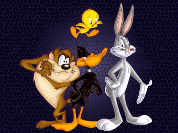 Tweety with bugs bunny, tazmanian devil and daffy duck