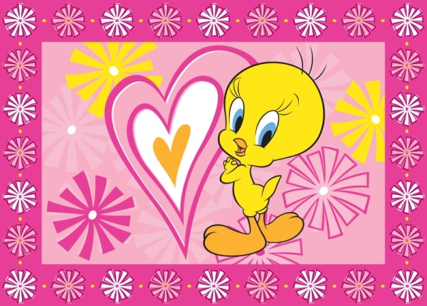 Tweety with heart in pink and purple frame