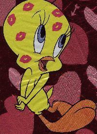 Tweety with lipstick kisses on the head