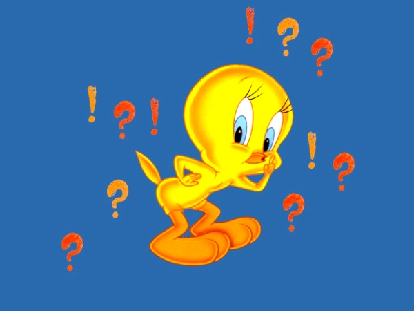 Tweety with question marks an exclamation marks