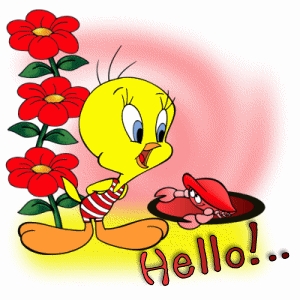 Tweety with red flowers hello