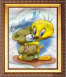 Tweety with teddybear in painting